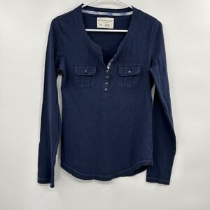 Aeropostale Y2K Womens Henley Top Size L Blue Elena Preppy Bella Swan Fitted